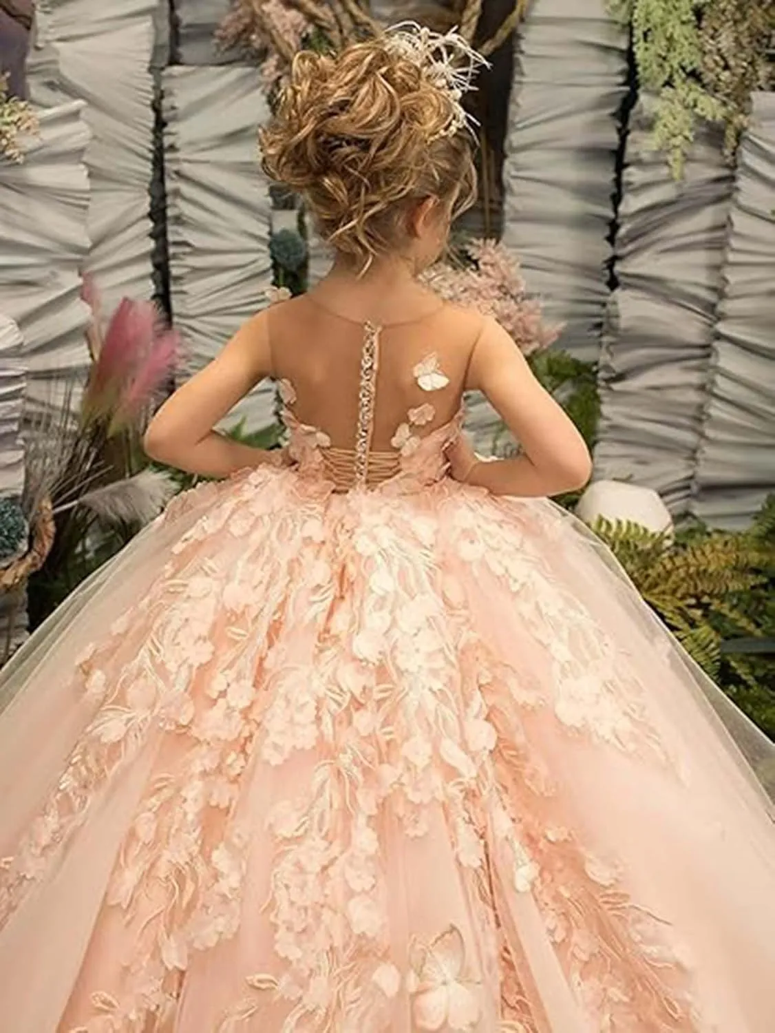 Tulle Flower Girl Dress 3D Butterfly First Communion Dress for Girls Appliques Pageant Dresses Ball Gown