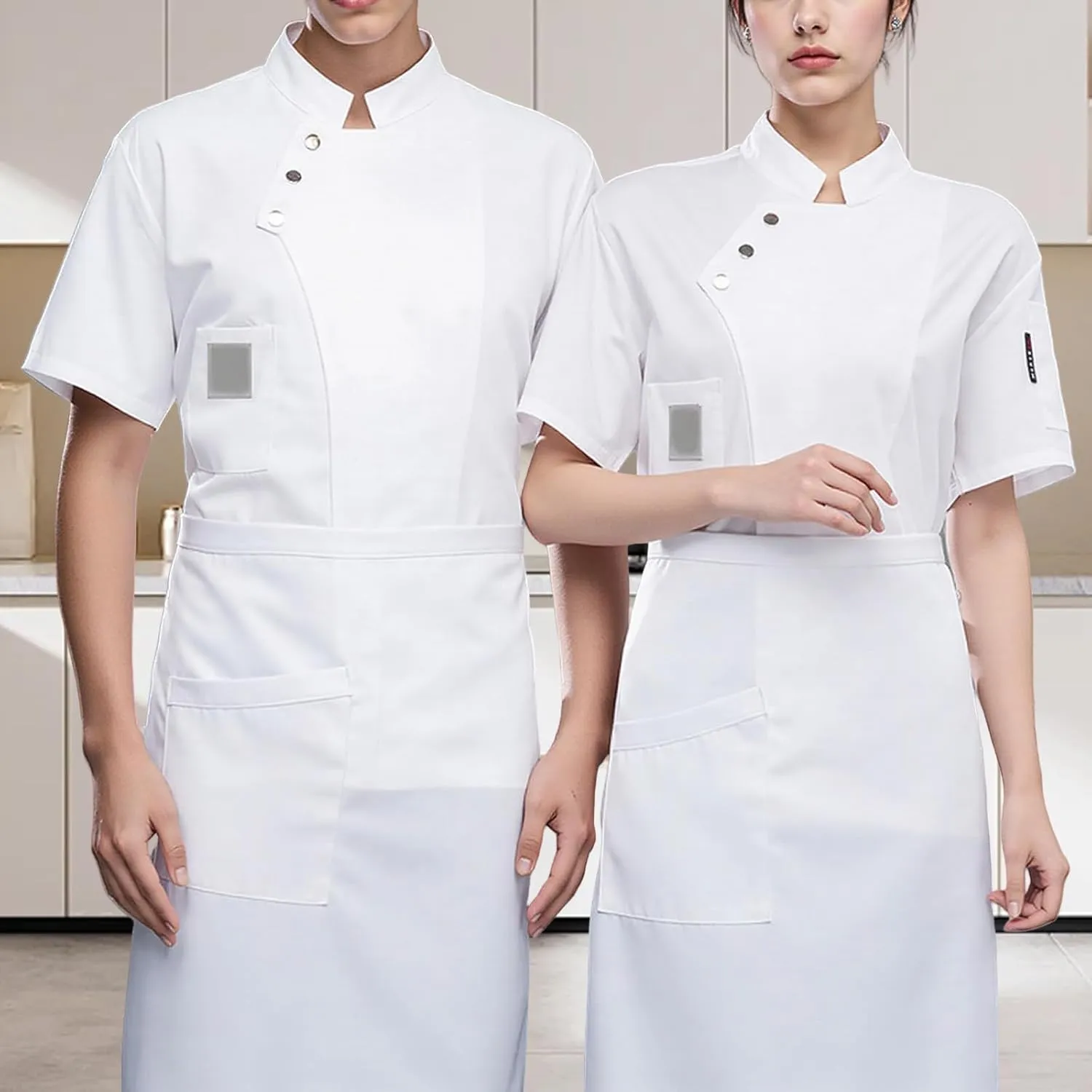 Unisex Chef Coat Comfortable Breathable Short Sleeve Chef Jacket Restaurant Hotel Uniform
