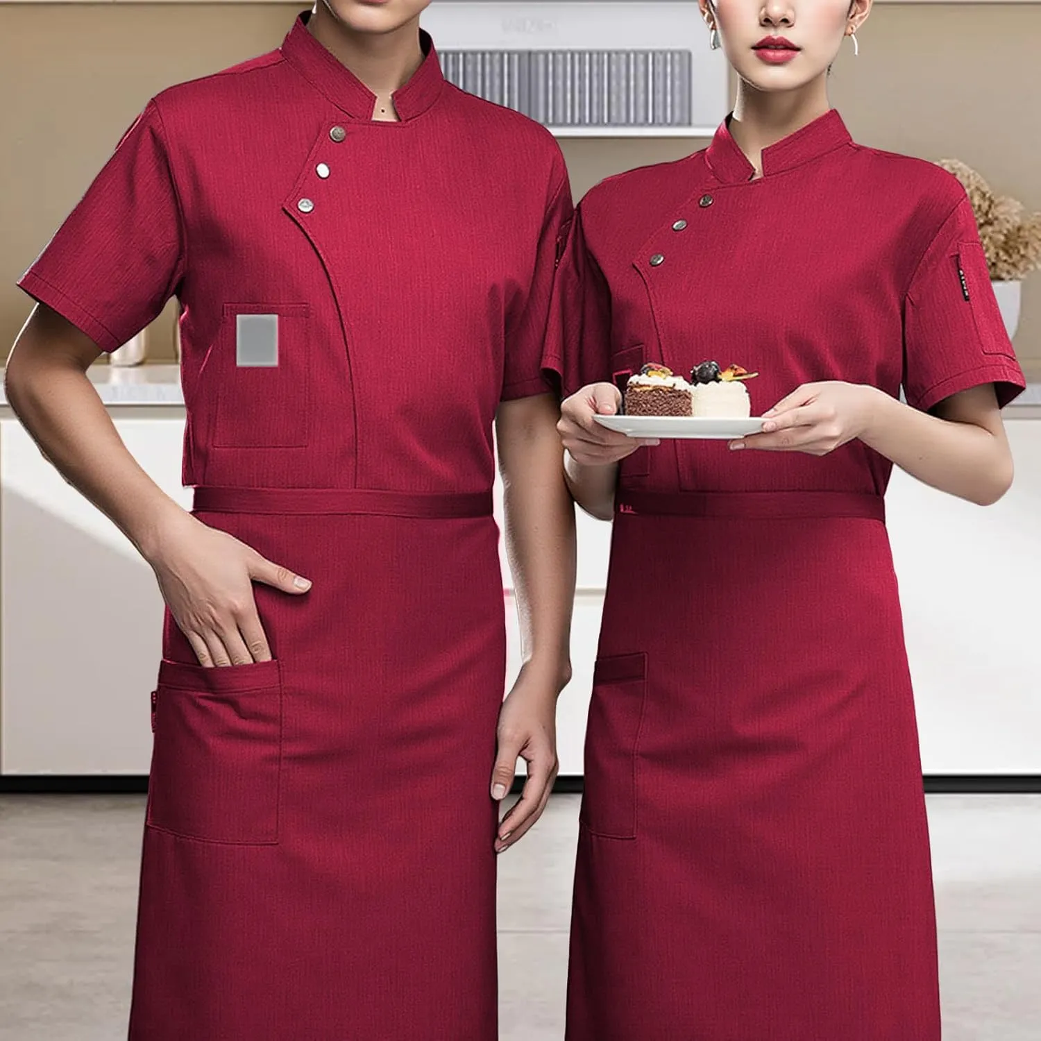 Unisex Chef Coat Comfortable Breathable Short Sleeve Chef Jacket Restaurant Hotel Uniform