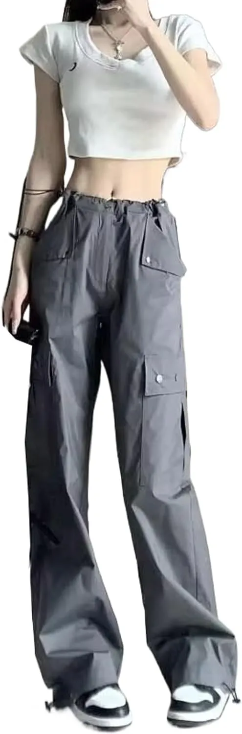 Vintage Workwear Pants Women High Waist Straight Wide Leg Casual Trousers Appear High Nine Points