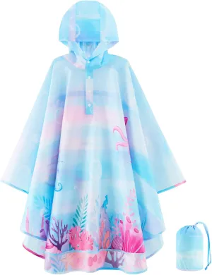 WAWSAM Lightweight Kids Rain Poncho Reusable Toddler Raincoat Waterproof Rain Jacket