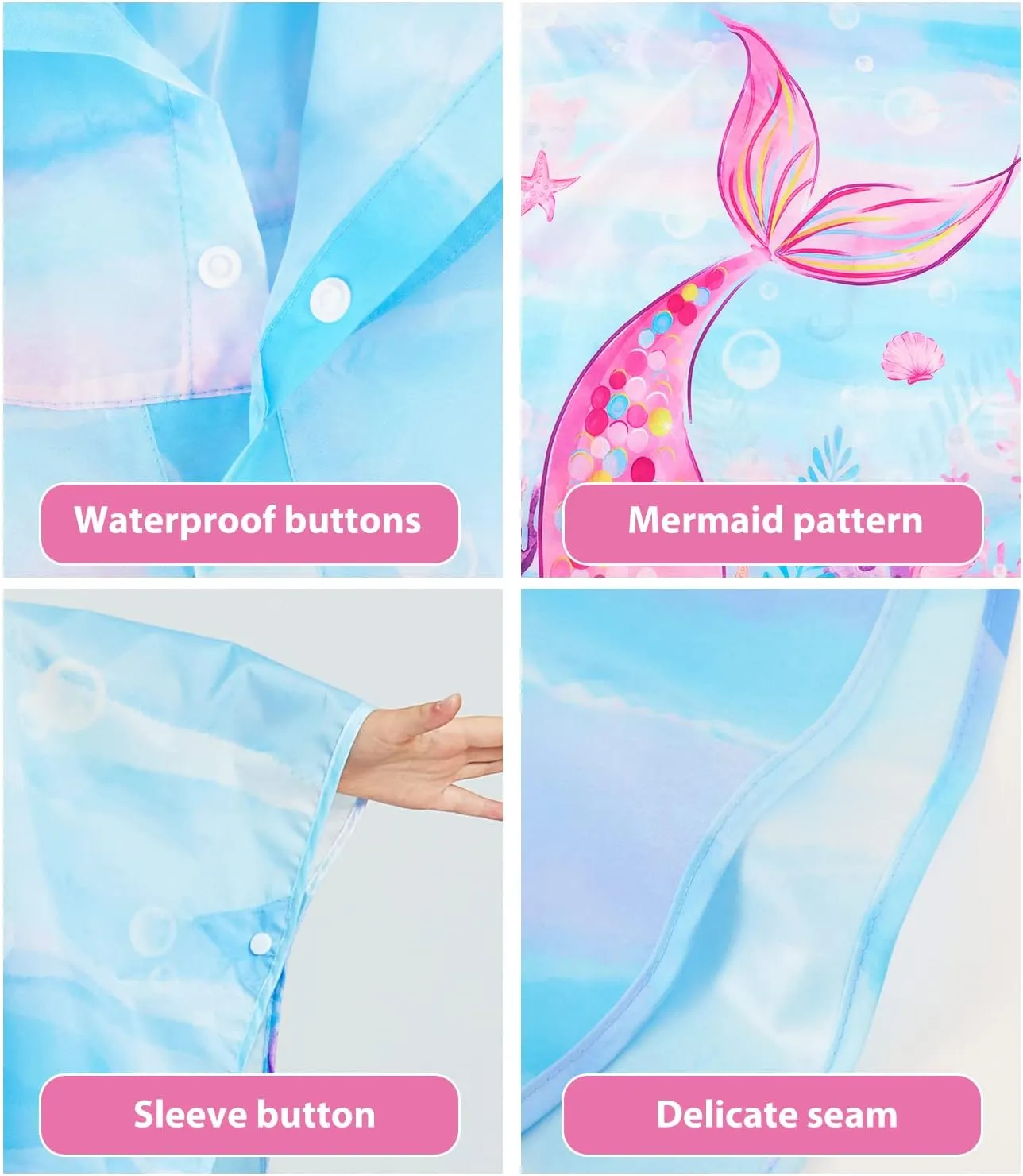 WAWSAM Lightweight Kids Rain Poncho Reusable Toddler Raincoat Waterproof Rain Jacket