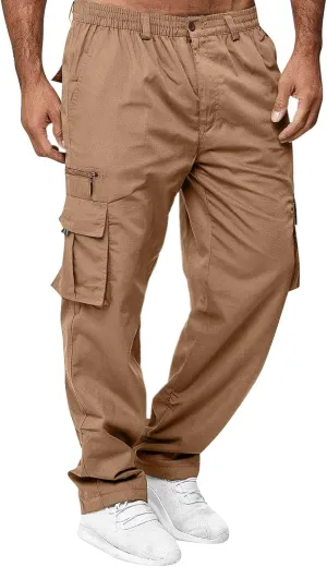 WENKOMG1 Mens Casual Cargo Pants Lightweight Multi Pockets Tactical Pants Straight Leg Breathable Summer Workwear
