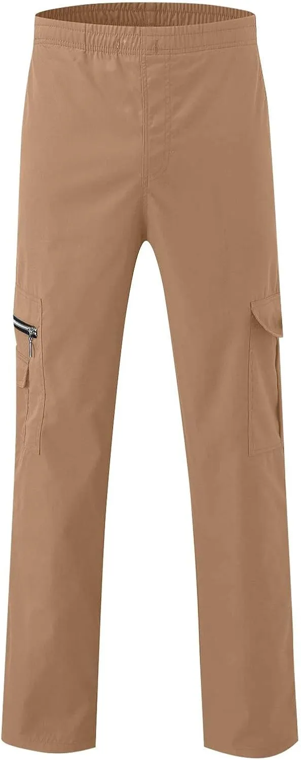 WENKOMG1 Mens Casual Cargo Pants Lightweight Multi Pockets Tactical Pants Straight Leg Breathable Summer Workwear