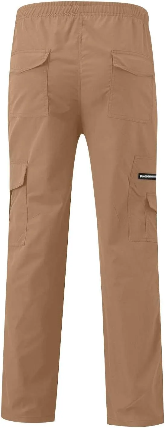 WENKOMG1 Mens Casual Cargo Pants Lightweight Multi Pockets Tactical Pants Straight Leg Breathable Summer Workwear