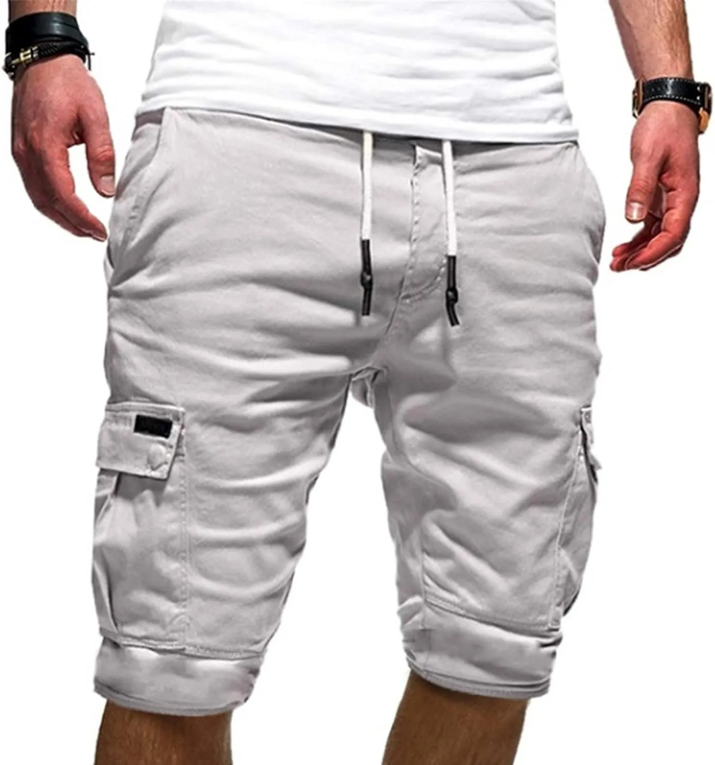 WENKOMG1 Mens Cotton Gym Shorts,Solid Elastic Waist Drastring Workout Shorts Running Jogging Trunks Basketball Shorts