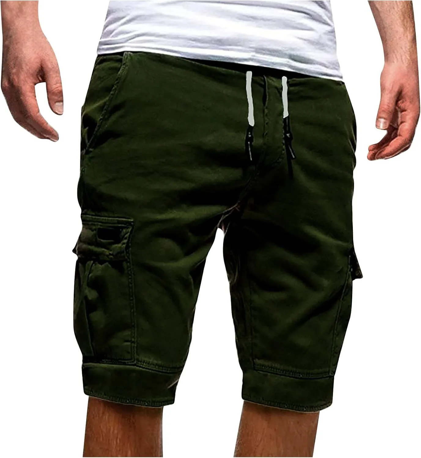WENKOMG1 Mens Cotton Gym Shorts,Solid Elastic Waist Drastring Workout Shorts Running Jogging Trunks Basketball Shorts