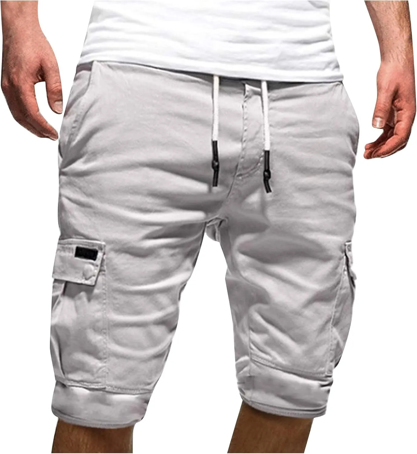 WENKOMG1 Mens Cotton Gym Shorts,Solid Elastic Waist Drastring Workout Shorts Running Jogging Trunks Basketball Shorts