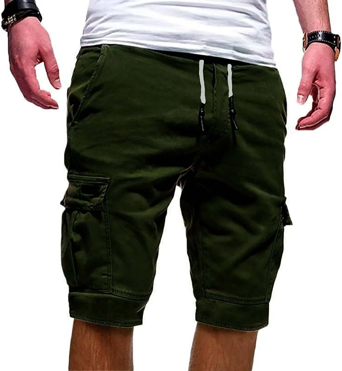 WENKOMG1 Mens Cotton Gym Shorts,Solid Elastic Waist Drastring Workout Shorts Running Jogging Trunks Basketball Shorts