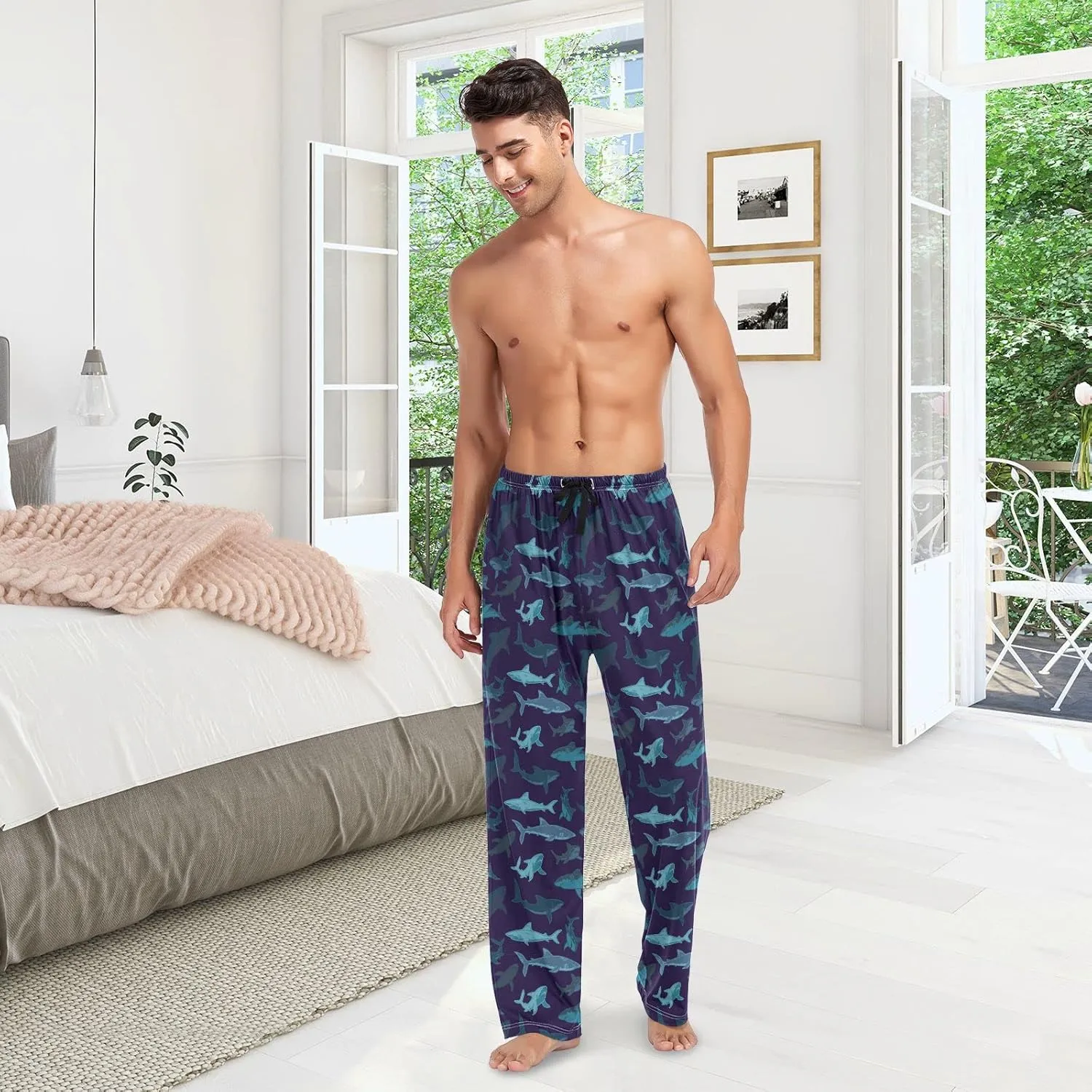 White Black Plaid Men's Pajama Bottoms Pants for Men Soft Men's Separate Bottoms Lounge Pants