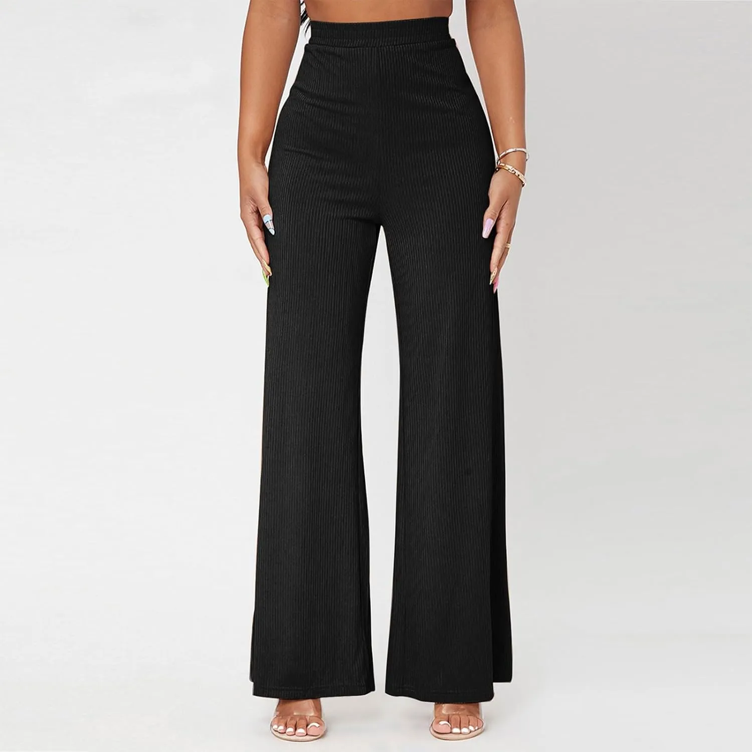 Wide Leg Yoag Pants for Women Slim Fit High Waisted Fleece Linen Leggings Tummy Control Soft Athletic Sweatpants