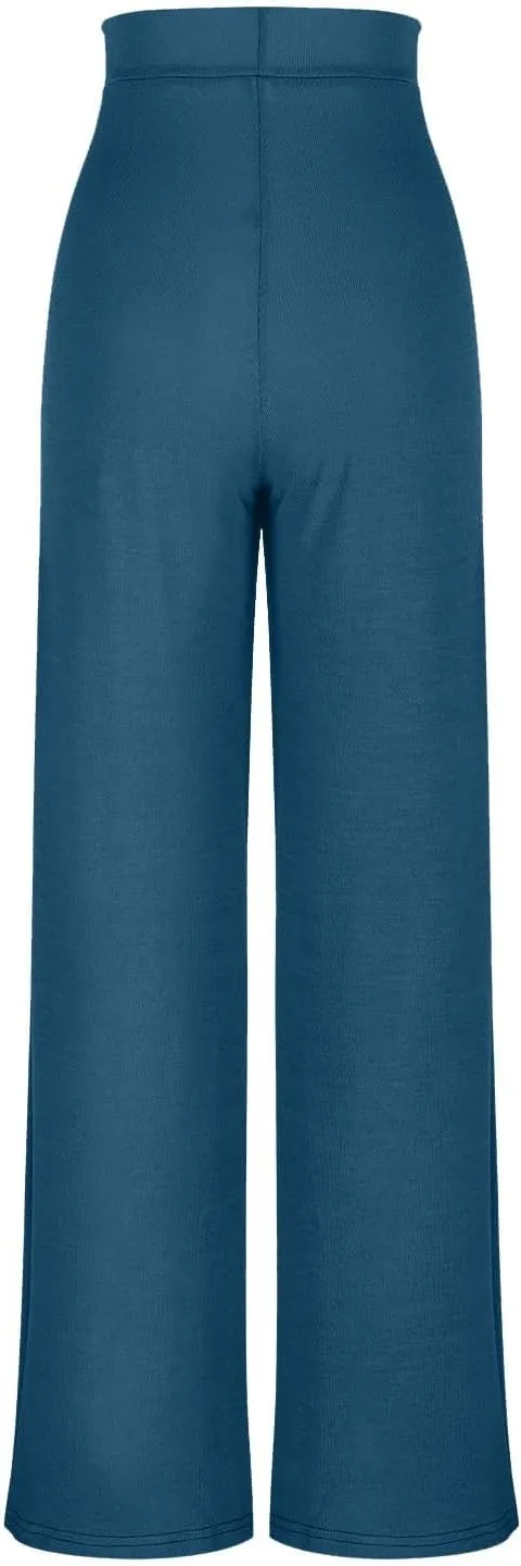 Wide Leg Yoag Pants for Women Slim Fit High Waisted Fleece Linen Leggings Tummy Control Soft Athletic Sweatpants