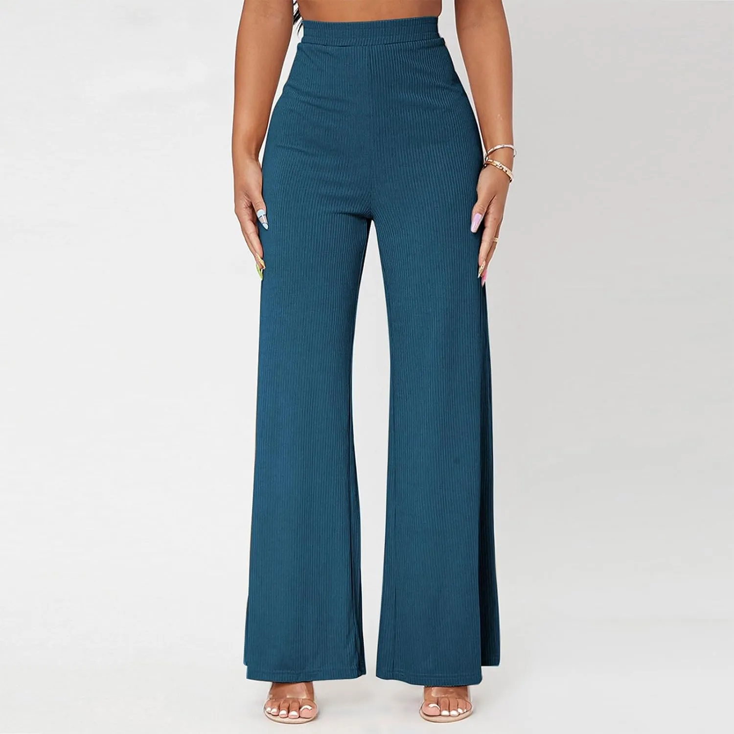 Wide Leg Yoag Pants for Women Slim Fit High Waisted Fleece Linen Leggings Tummy Control Soft Athletic Sweatpants
