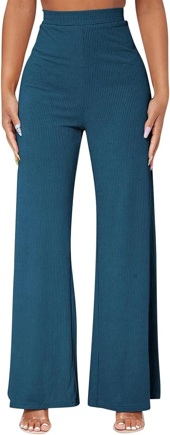 Wide Leg Yoag Pants for Women Slim Fit High Waisted Fleece Linen Leggings Tummy Control Soft Athletic Sweatpants