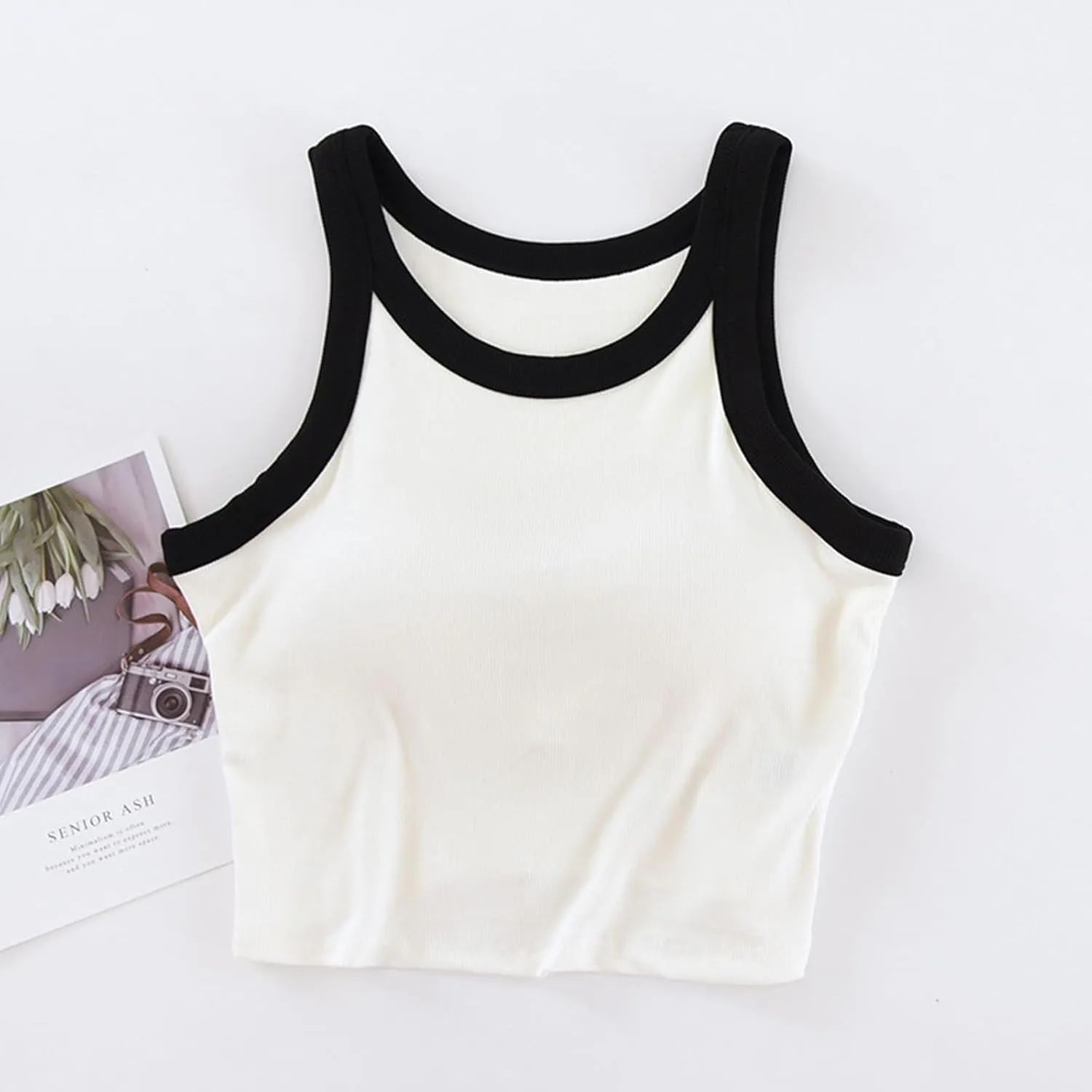 Wmens Crop Tank Tops with Built in Bra Halter High Neck Padded Yoga Shirts Sleeveless Basic Workout Camisoles Tees