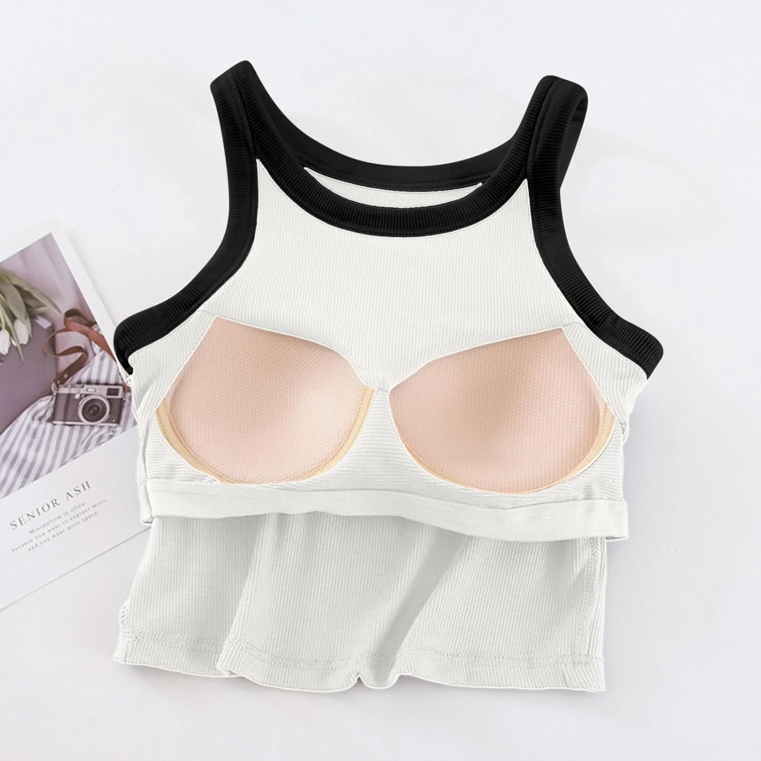 Wmens Crop Tank Tops with Built in Bra Halter High Neck Padded Yoga Shirts Sleeveless Basic Workout Camisoles Tees