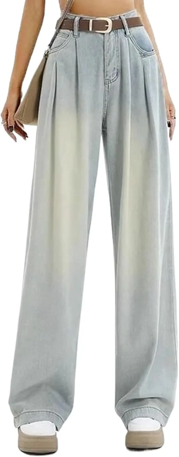 Woman High Waist Loose Wide Leg Pants Female Straight Leg Jeans Retro Denim Trousers