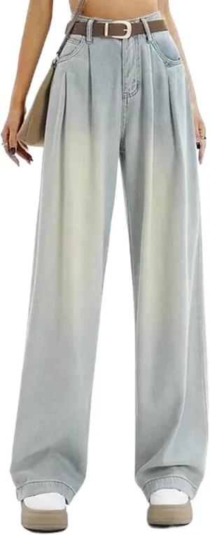 Woman High Waist Loose Wide Leg Pants Female Straight Leg Jeans Retro Denim Trousers