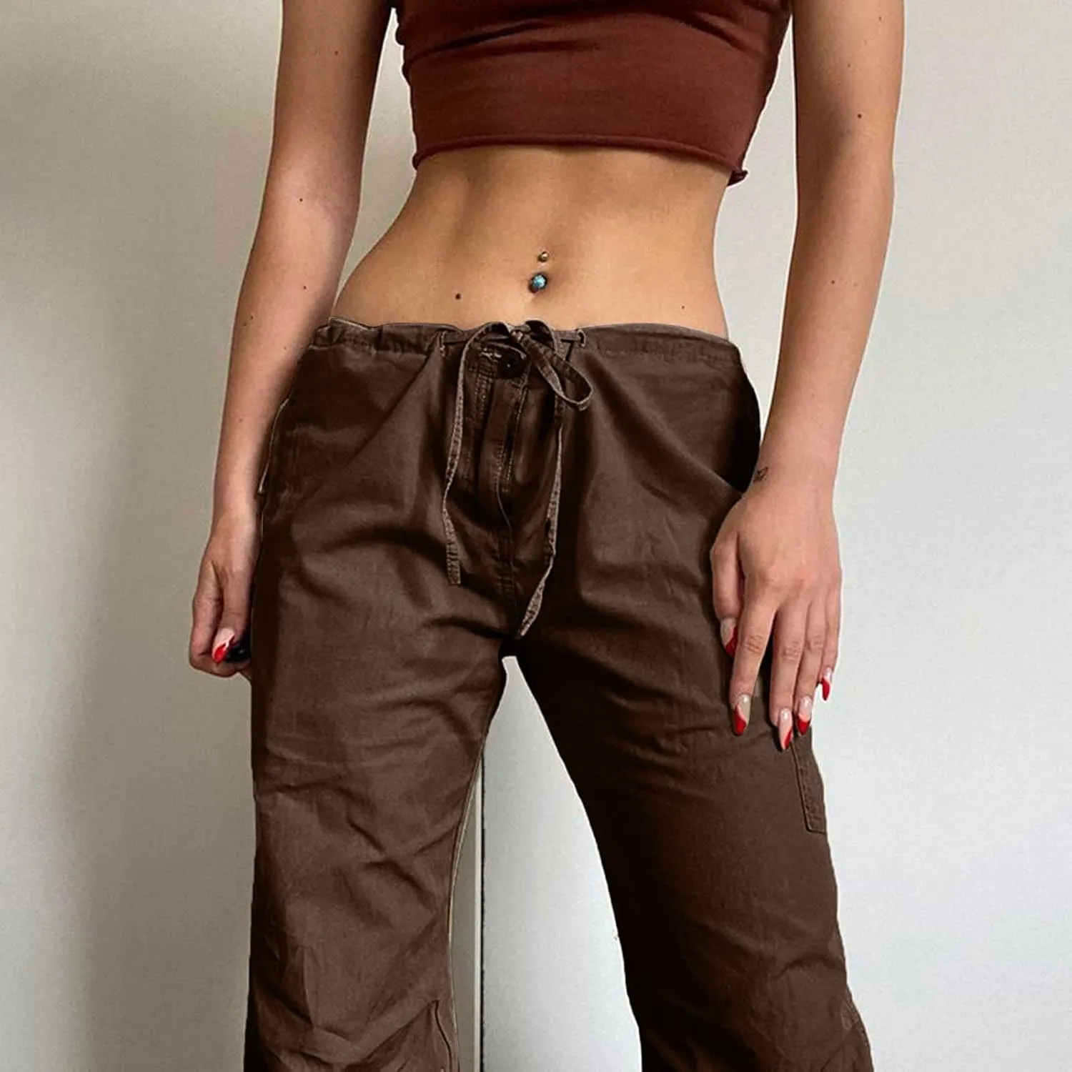 Women 2024 Baggy Parachute Pants Casual Cargo Pant Low Waist Loose Y2K Pants Multiple Pockets Jogger