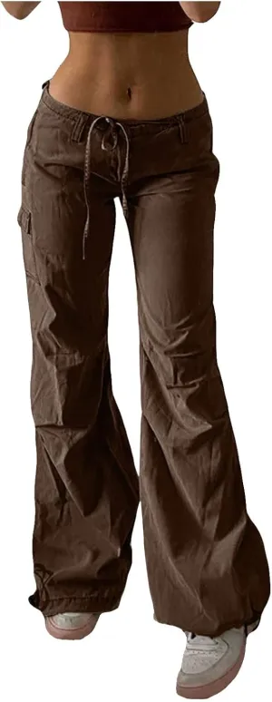 Women 2024 Baggy Parachute Pants Casual Cargo Pant Low Waist Loose Y2K Pants Multiple Pockets Jogger
