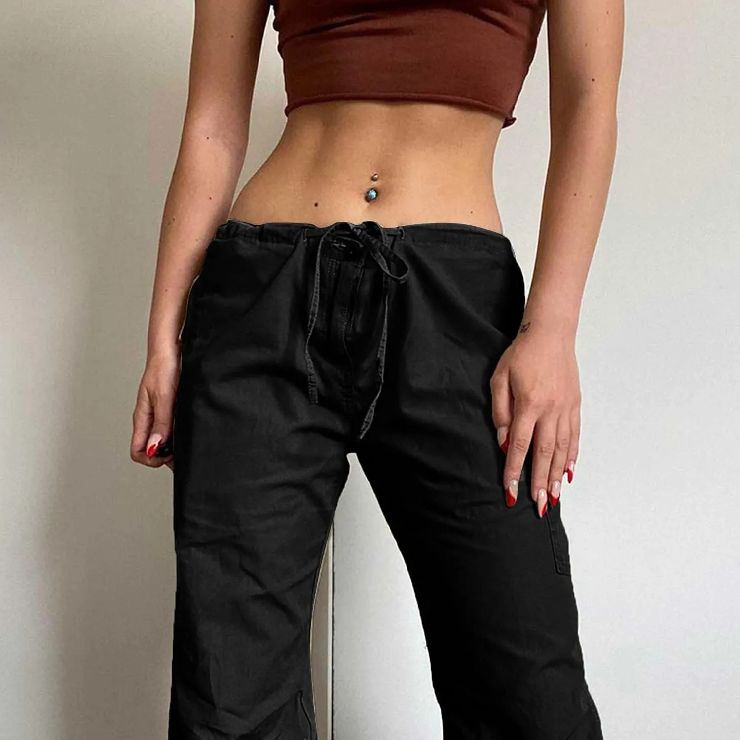 Women 2024 Baggy Parachute Pants Casual Cargo Pant Low Waist Loose Y2K Pants Multiple Pockets Jogger