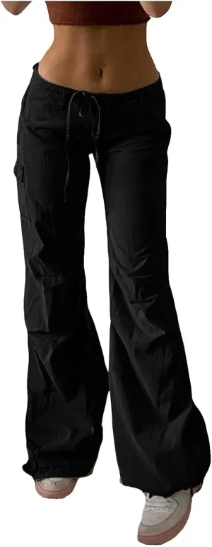 Women 2024 Baggy Parachute Pants Casual Cargo Pant Low Waist Loose Y2K Pants Multiple Pockets Jogger