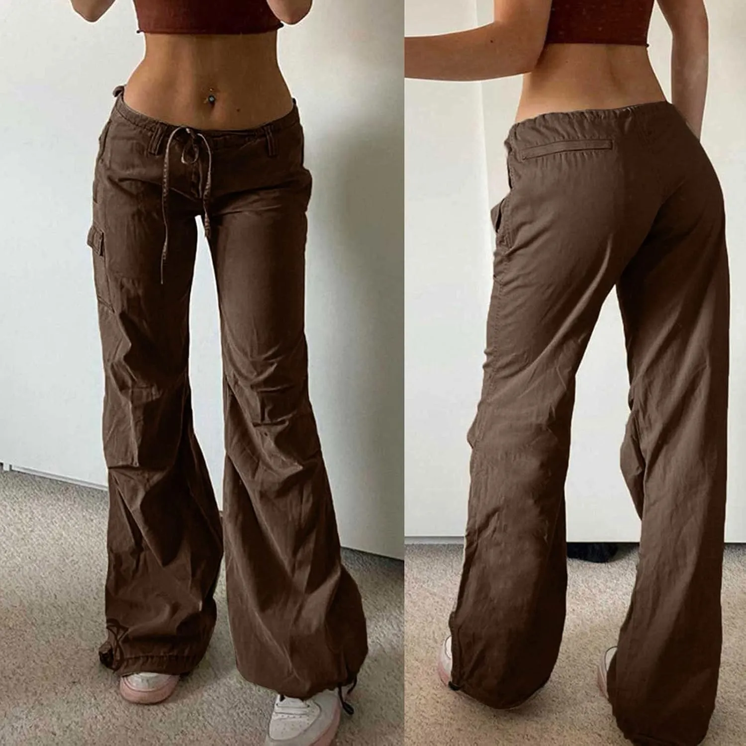 Women 2024 Baggy Parachute Pants Casual Cargo Pant Low Waist Loose Y2K Pants Multiple Pockets Jogger