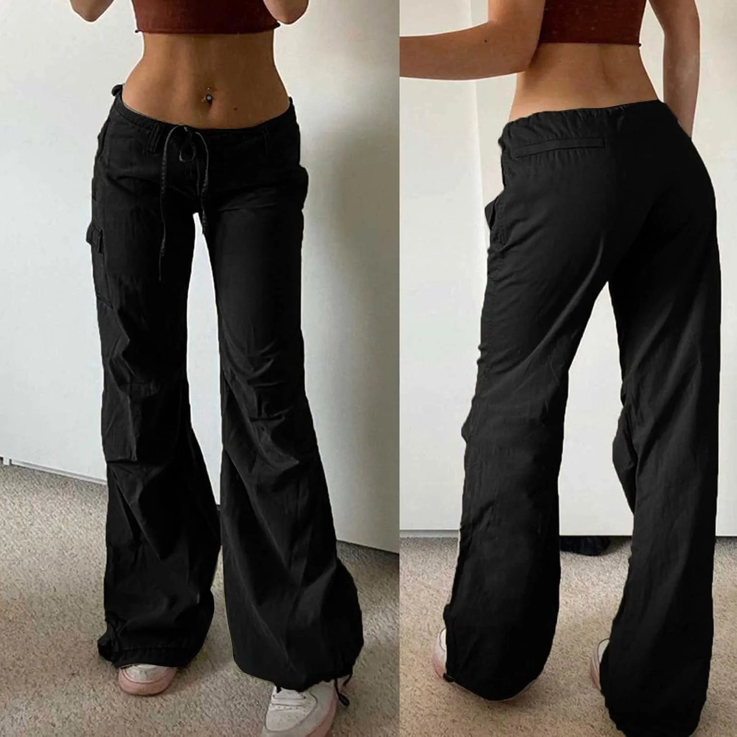 Women 2024 Baggy Parachute Pants Casual Cargo Pant Low Waist Loose Y2K Pants Multiple Pockets Jogger