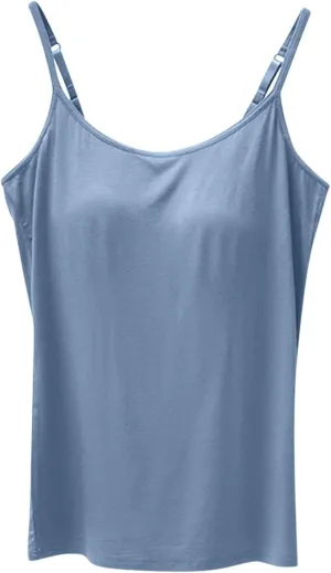 Women Cami Bra Basic Strap Tank Tops with Padded Workout Yoga Racerback Tanks Top Built in Shelf Camisole