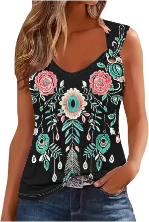 Women Cotton Eyelet Tank Top Cozy Wide Strap Tee Shirt Flowy Loose Sleeveless Tshirts Lightweight Soft Blouse for Summer
