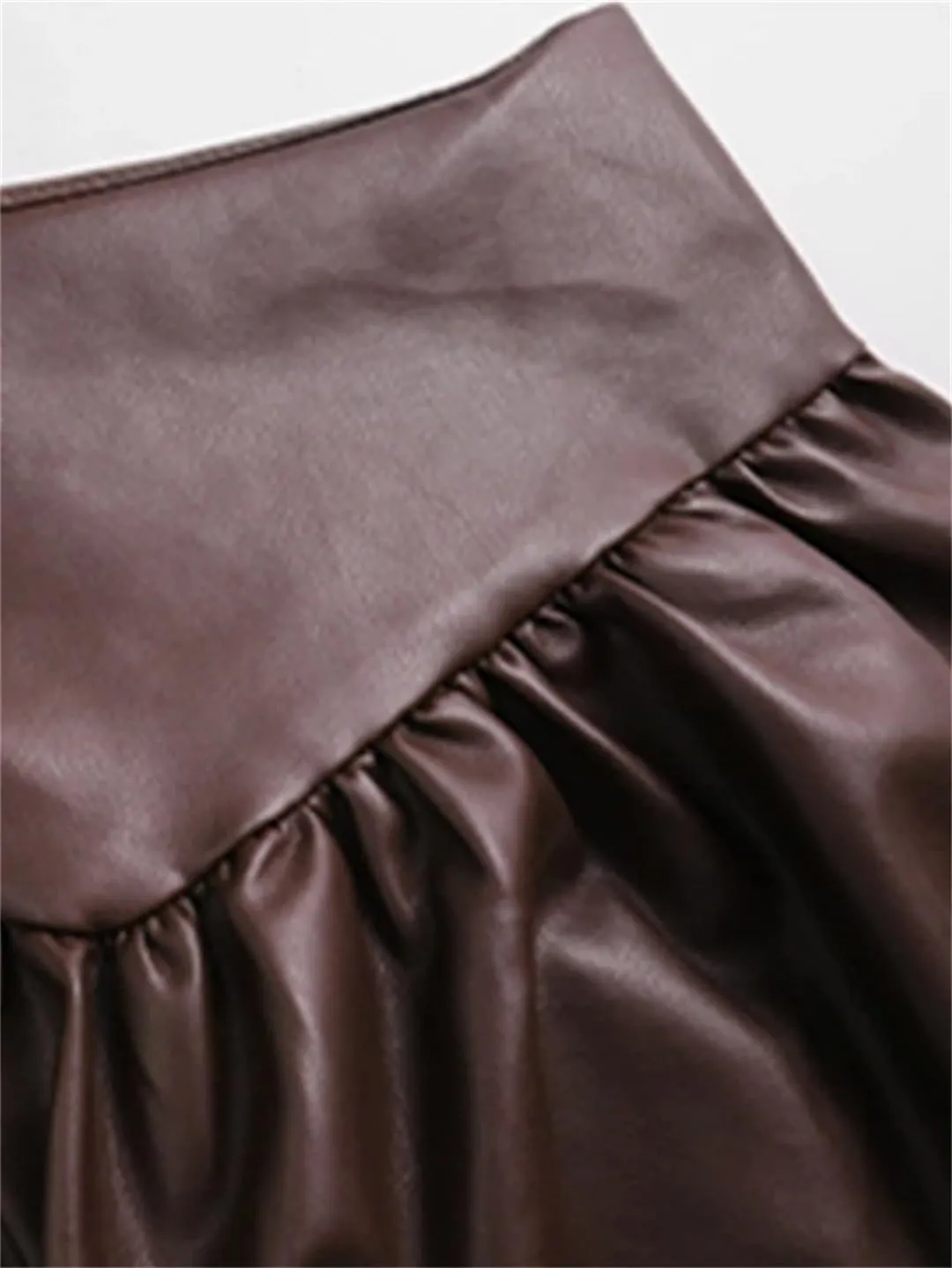 Women Mini Pleated Black Brown Soft Pu Leather Skirt High Waist Preppy Style A Line Faux Leather Skirts