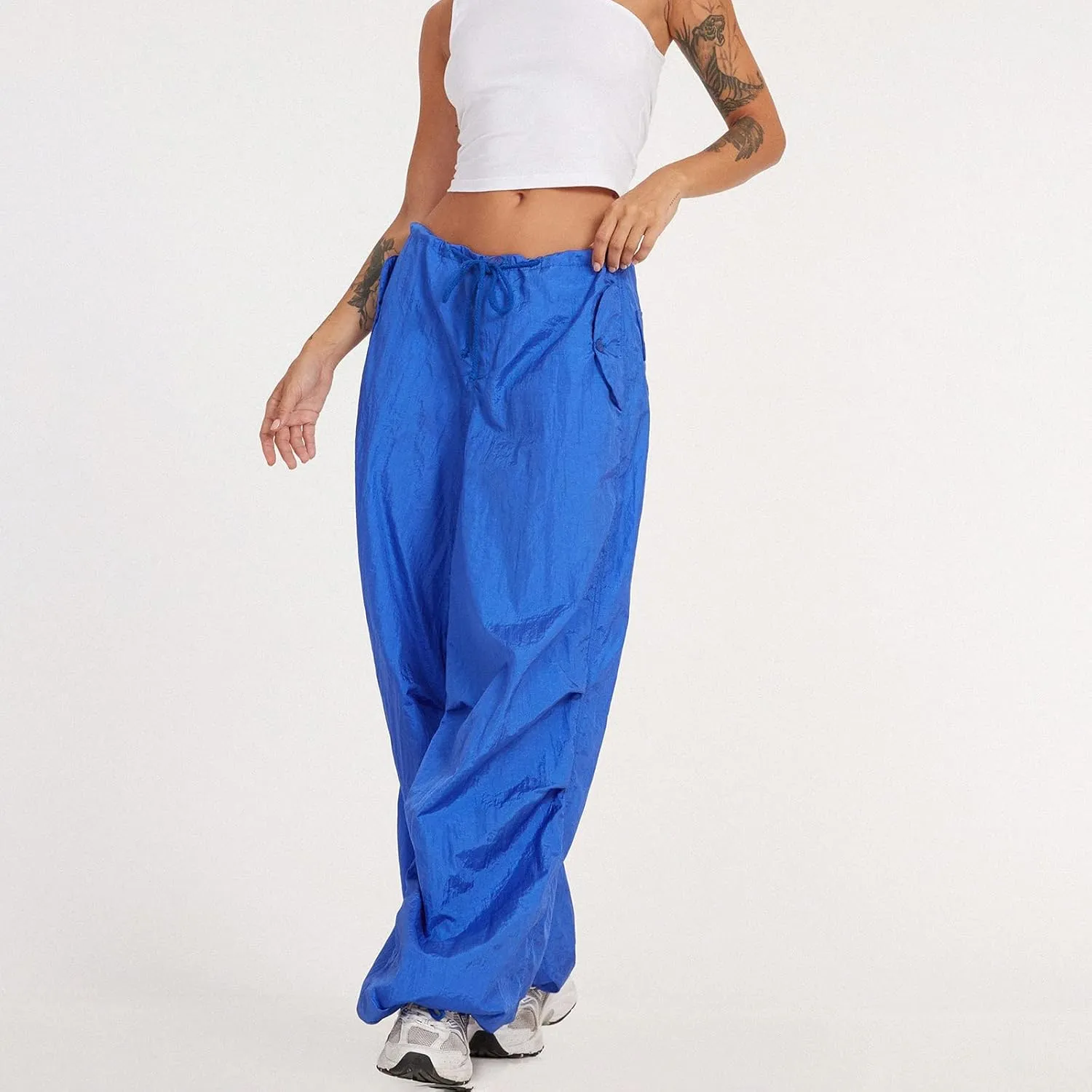 Women Oversized Cargo Pants Drawstrings Baggy Low Waist Loose Sweatpants Cinch Bottom Joggers Hippie Trousers Vintage