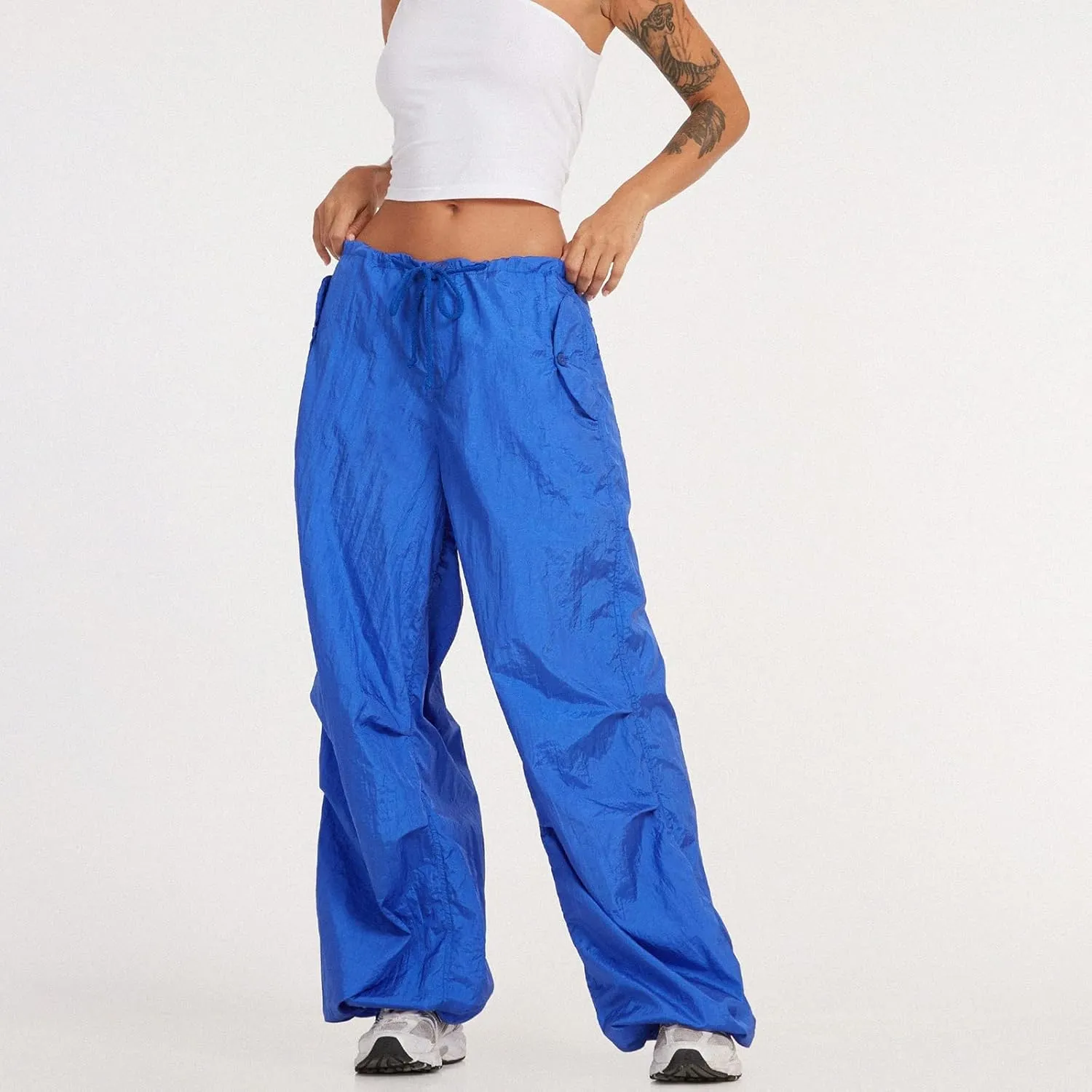 Women Oversized Cargo Pants Drawstrings Baggy Low Waist Loose Sweatpants Cinch Bottom Joggers Hippie Trousers Vintage