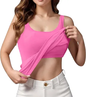 Women Rib Tank Tops with Built in Bras Summer Y2K Yoga Camisoles for Casual Fitness Workout Outfits Undershirts Cami
