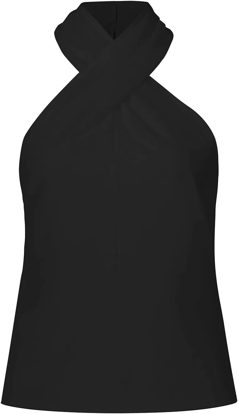 Women Sexy Crisscross Halter Top Summer Sleeveless Tee Shirt Back Zip Casual Cami Tank Top for Party Club