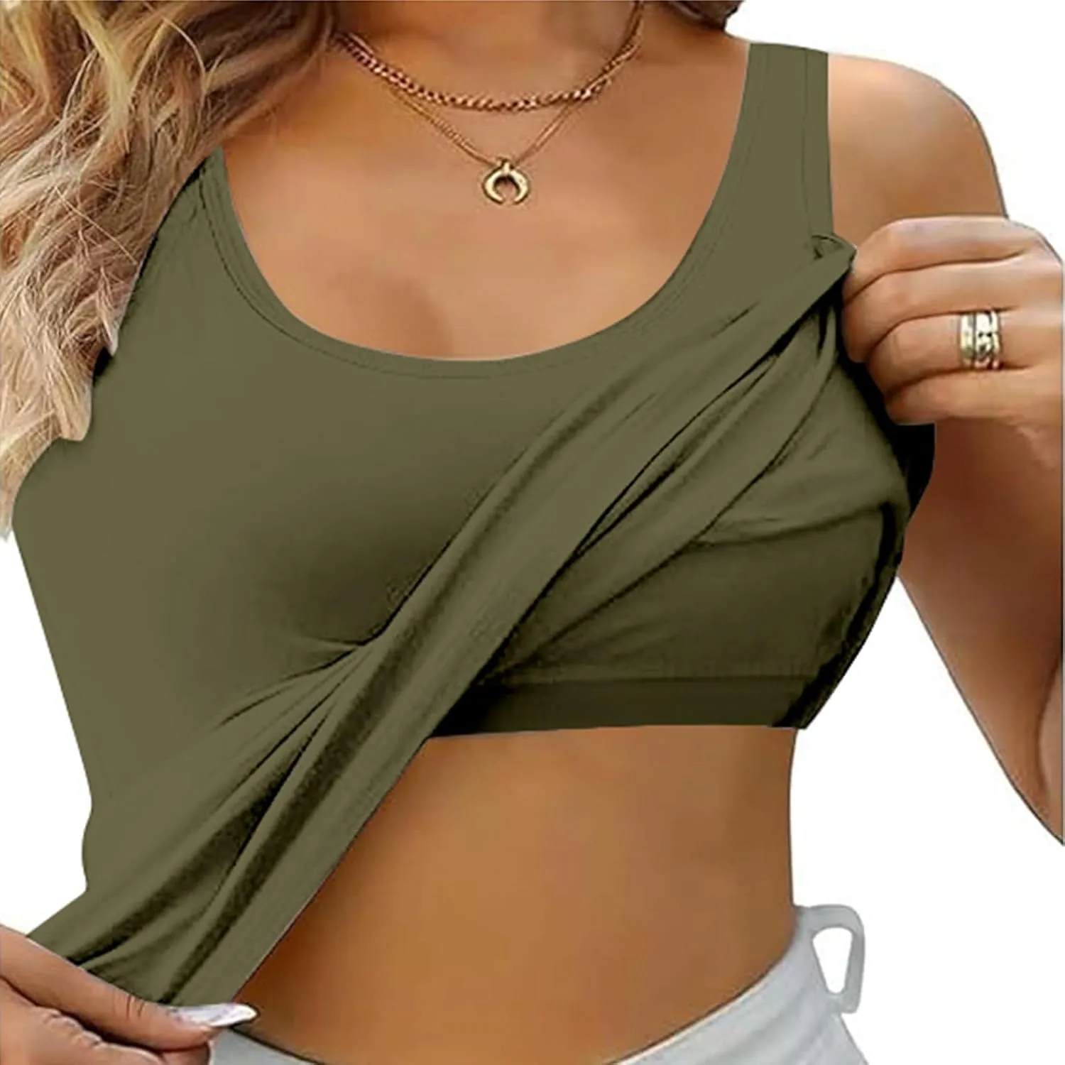 Women Shelf Bra Camisoles Tops Adjustable Spaghetti Strap Cami Tank Tops Breathable Cotton Undershirt