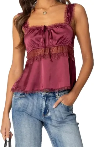 Women Summer Sexy Tank Tops Slim Lace Trim Square Neck Sleeveless Strap Backless Crop Camisoles Vest