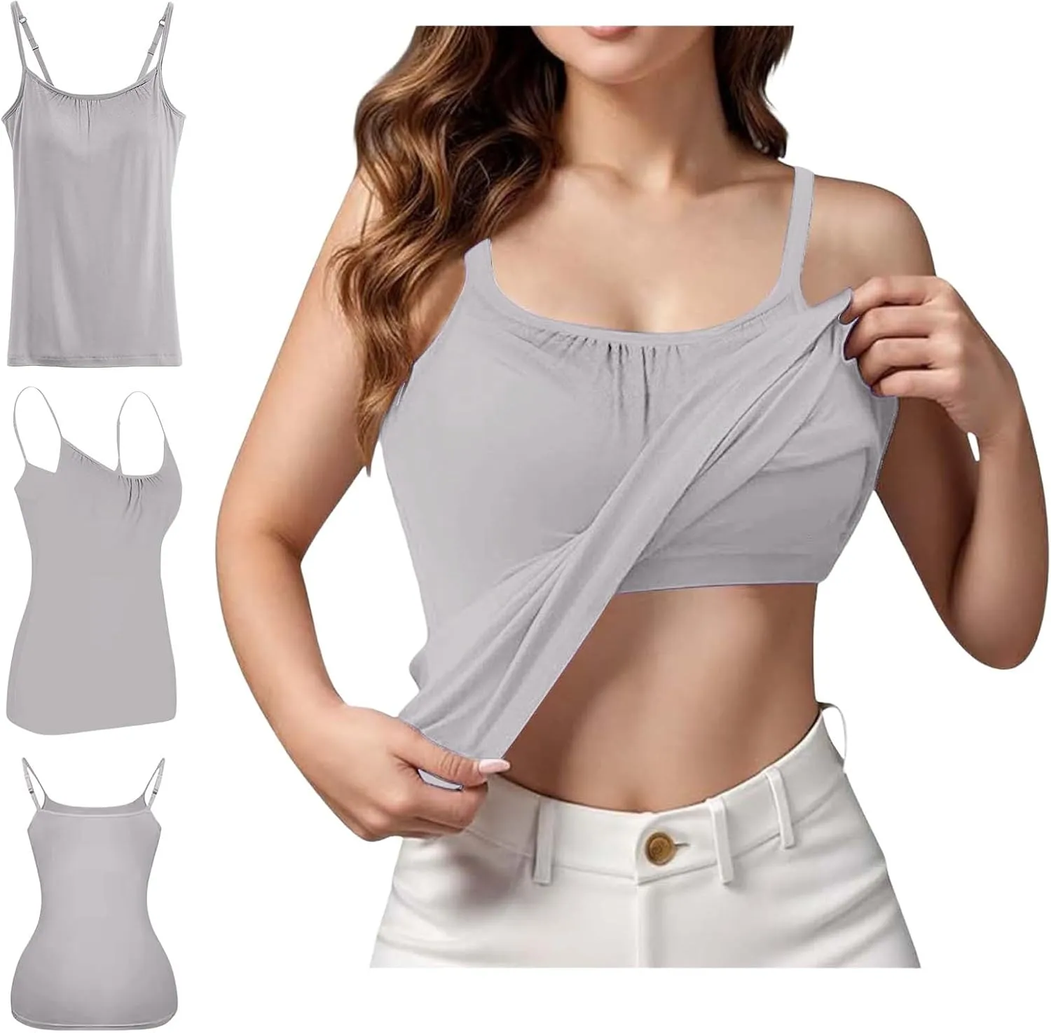Women Tank Tops Shelf Bra Summer Cotton Yoga Adjustable Spaghetti Strap Camisoles for Workout Outfits Undershirts Cami