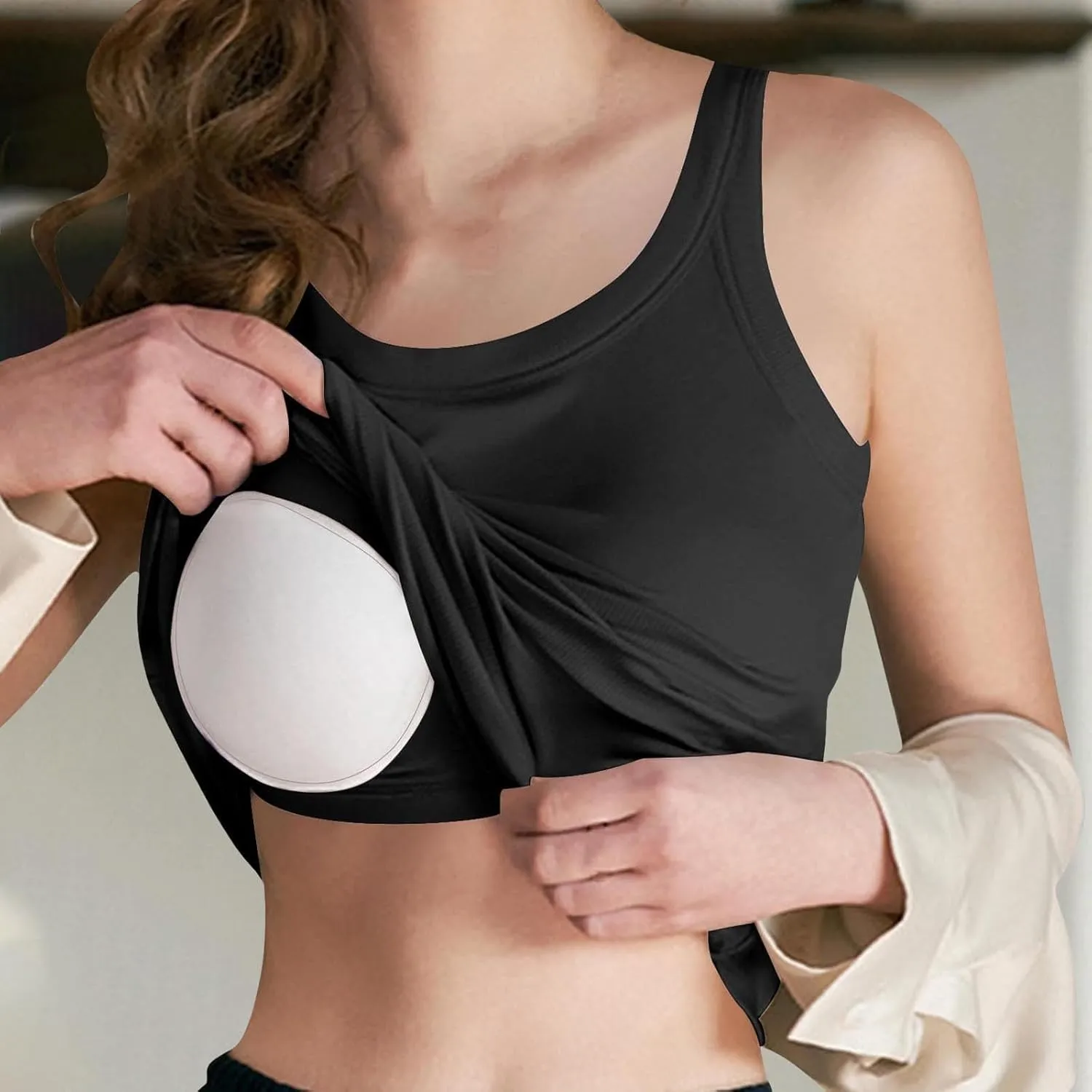 Women Tank Tops Shelf Bra Summer Round Neck Padded Rib Camisoles for Casual Yoga Workout Outfits Undershirts Cami