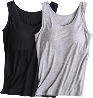 Women's 2 Pack Tank Tops Seamless Workout Tank Tops Sleeveless Athletic Sports Shirts Yoga Clothes with Built in Bra