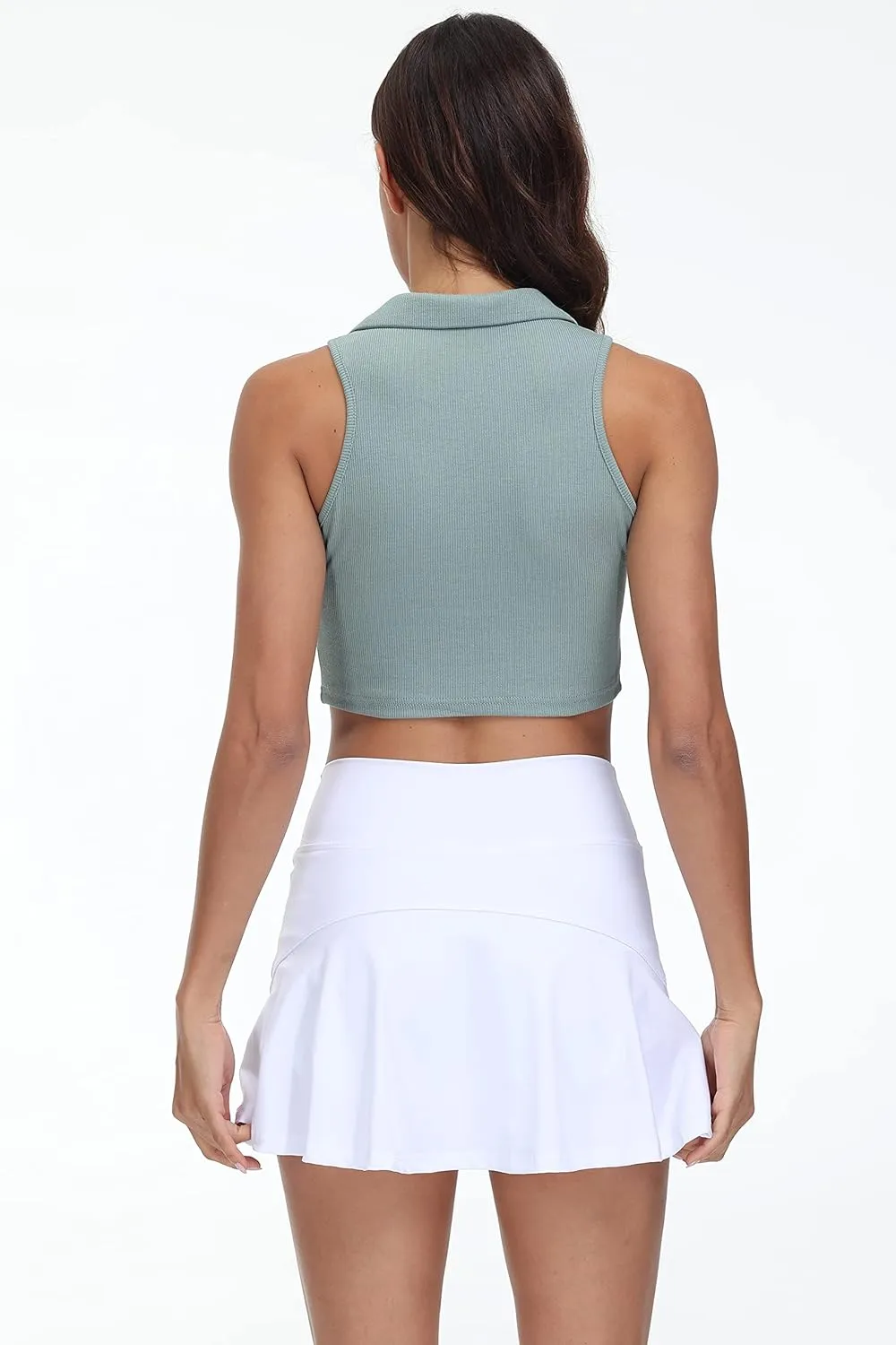 Womens 2 Pack Workout Crop Tops Collared Sleeveless Ribbed Tank Top Athletic Golf Polo Shirts Exercise Gym Yoga Tops