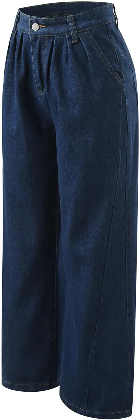 Women's Barrel Jeans Casual High Waisted Stretchy Wide Leg Pants Baggy Denim Pants
