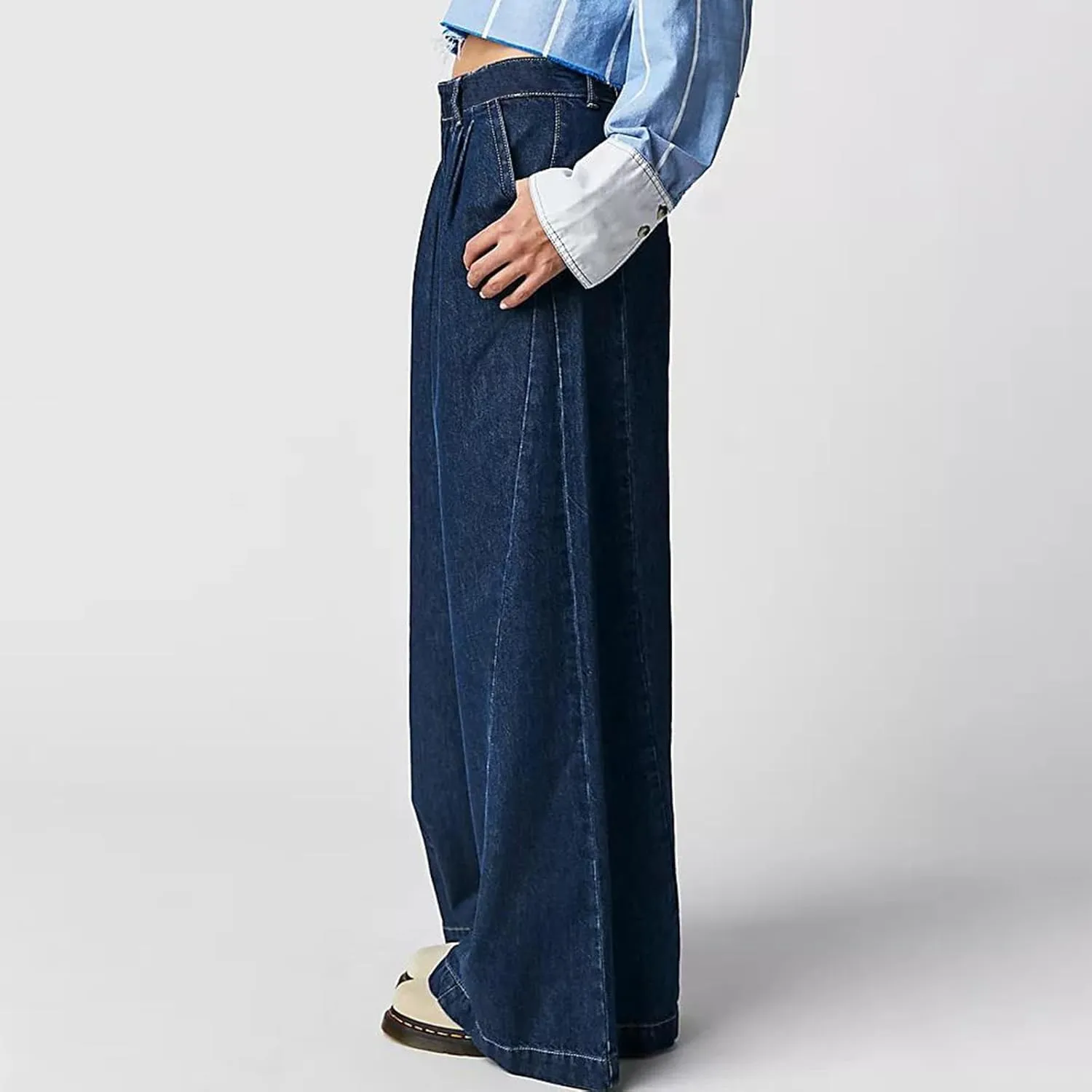 Women's Barrel Jeans Casual High Waisted Stretchy Wide Leg Pants Baggy Denim Pants