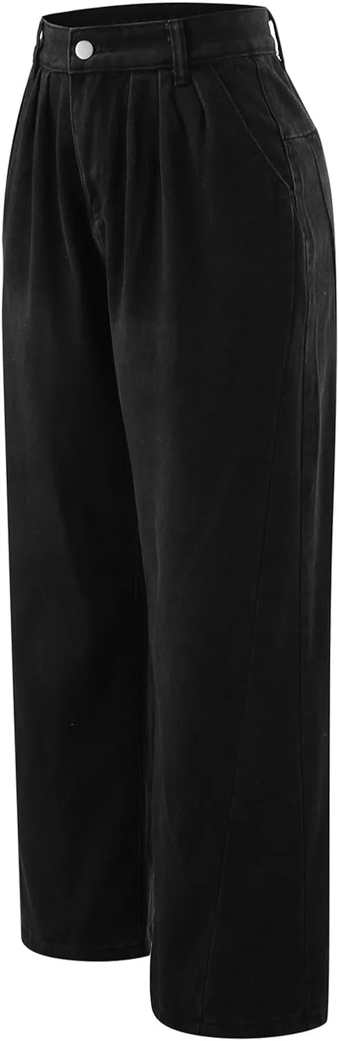 Women's Barrel Jeans Casual High Waisted Stretchy Wide Leg Pants Baggy Denim Pants