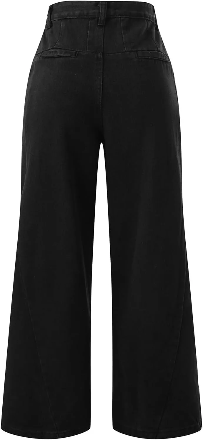 Women's Barrel Jeans Casual High Waisted Stretchy Wide Leg Pants Baggy Denim Pants