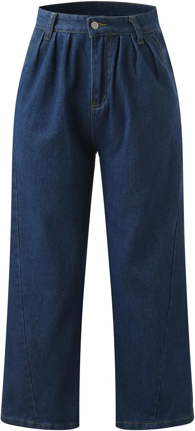 Women's Barrel Jeans Casual High Waisted Stretchy Wide Leg Pants Baggy Denim Pants