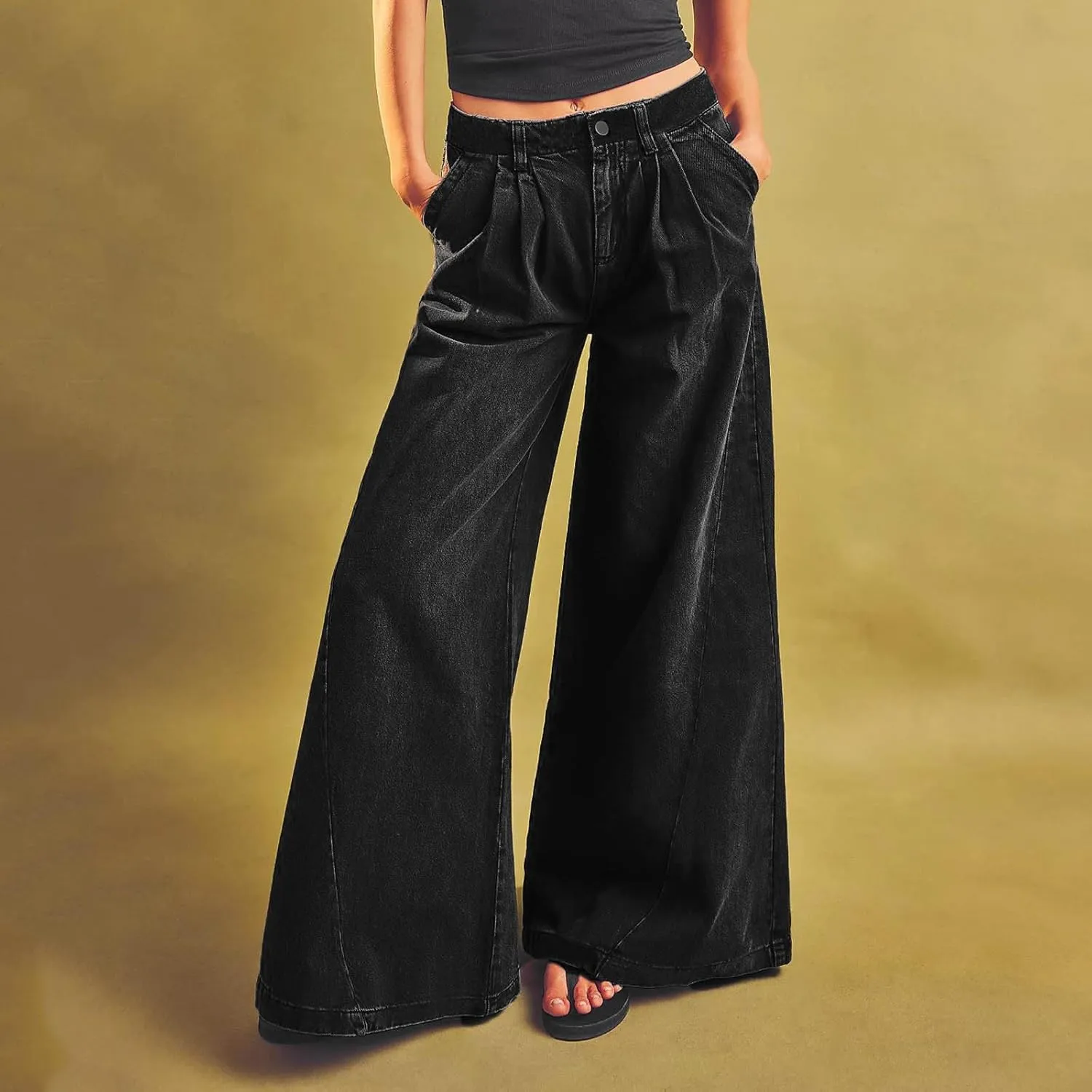 Women's Barrel Jeans Casual High Waisted Stretchy Wide Leg Pants Baggy Denim Pants