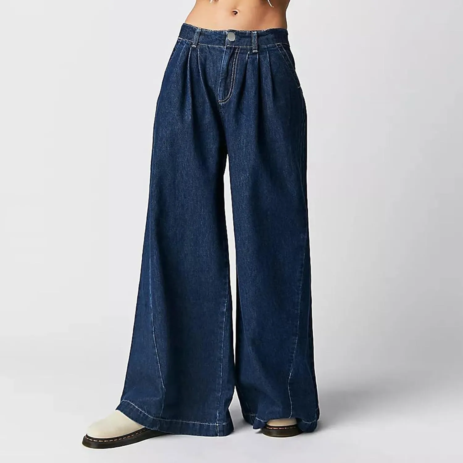 Women's Barrel Jeans Casual High Waisted Stretchy Wide Leg Pants Baggy Denim Pants