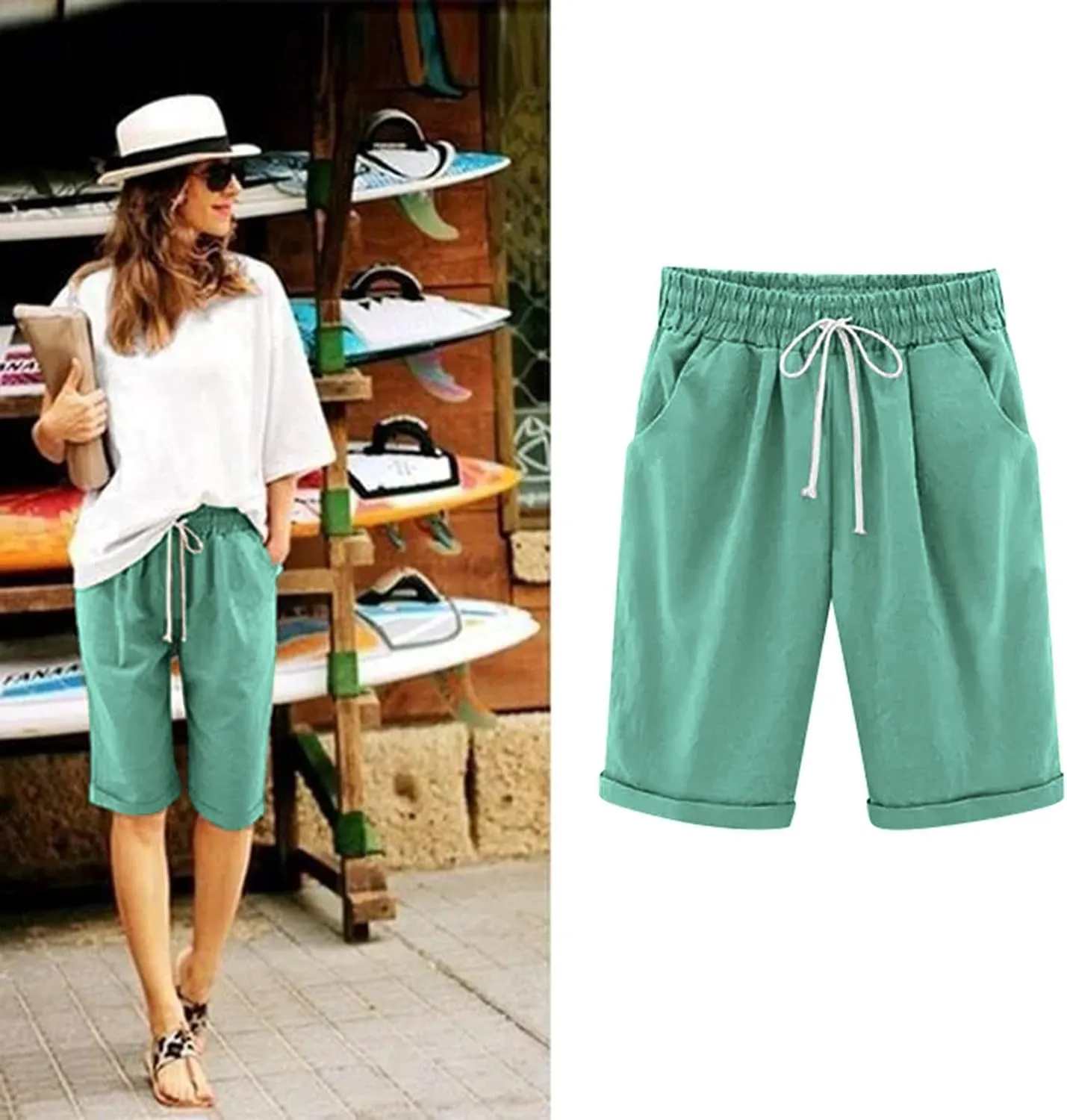 Women's Bermuda Shorts Jersey Shorts Workout Yoga Athletic Long Shorts for Women Comfy Summer Drawstring Shorts