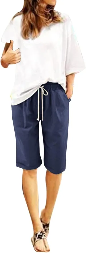 Women's Bermuda Shorts Jersey Shorts Workout Yoga Athletic Long Shorts for Women Comfy Summer Drawstring Shorts